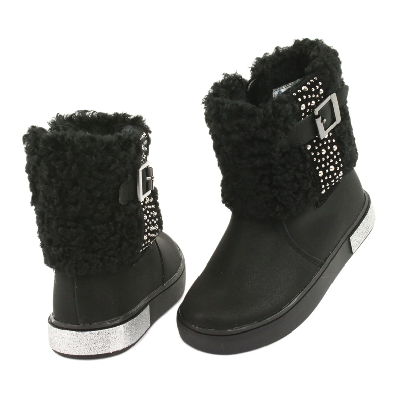 American Club Dívčí boty s kožešinou GC35 s černými flitry černá 4