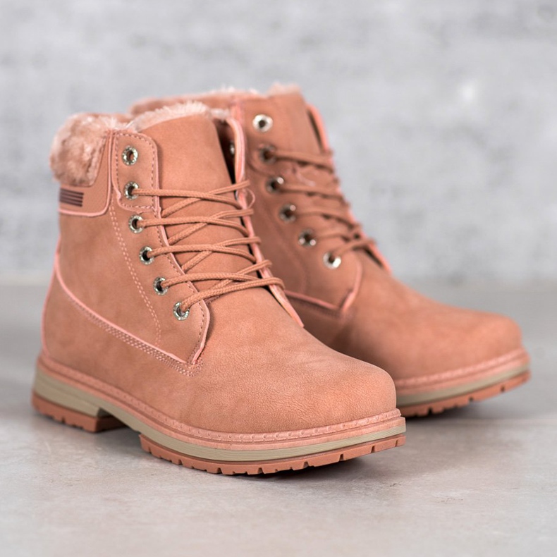 SHELOVET Turistické boty s kožešinou růžový 1