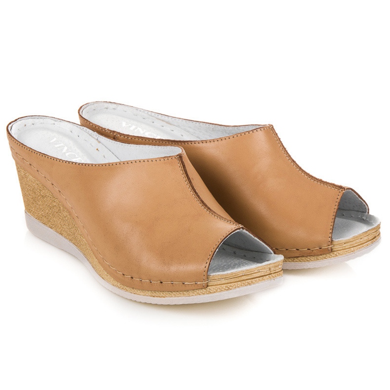 Vinceza Kožené pantofle hnědý 1