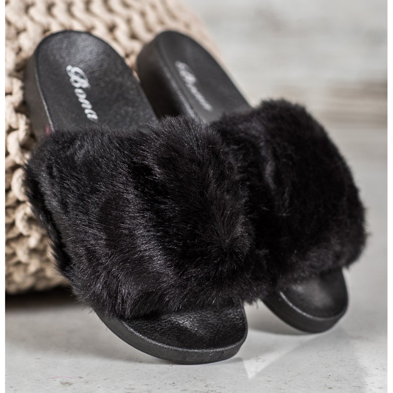 Bona Pantofle s kožešinou černá 1