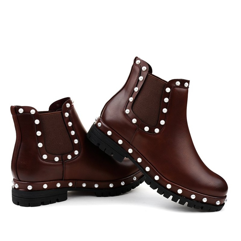 Burgundsko Chelsea boty s perlami C-7211 červený 2
