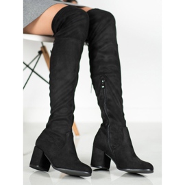 Ideal Shoes Semišové stehenní boty černá 1