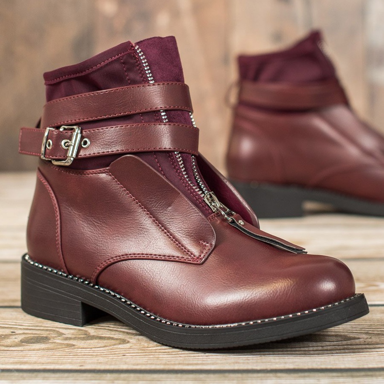 SHELOVET Vínové kozačky na zip červené 2