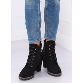 Černé šněrovací boty na vysokém podpatku 7081 Black černý 2