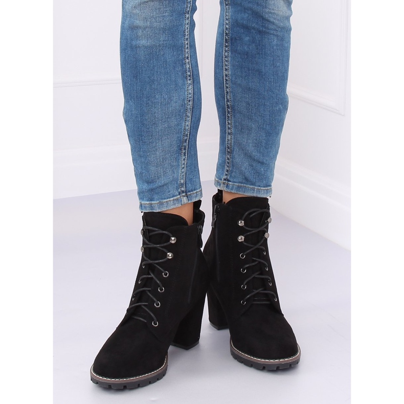 Černé šněrovací boty na vysokém podpatku 7081 Black černý 2
