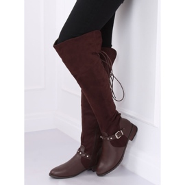 Kozačky nad kolena s plochými podpatky hnědá 688-3 Hnědá hnědý 2 Kozačky nad kolena s plochými podpatky hnědá 688-3 Hnědá hnědý 2