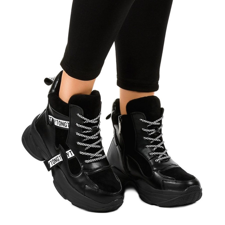 Černé dámské zateplené tenisky F803-7 černá 2