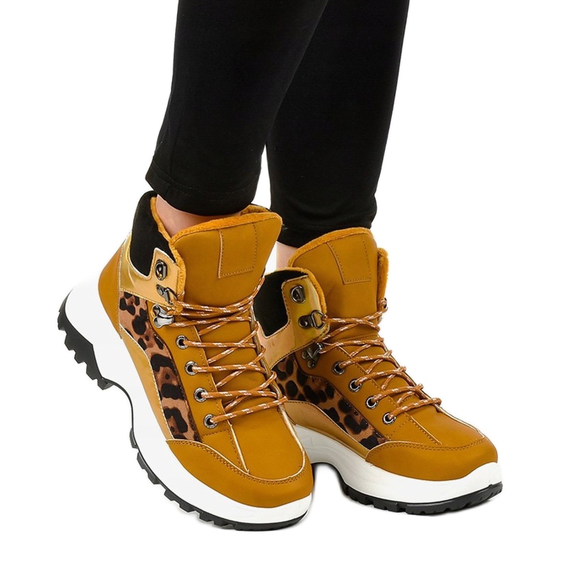 Zateplené hnědé dámské tenisky F-19208-3 hnědý žlutá 1