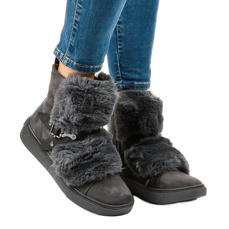 Šedé semišové zateplené boty GF-QB08 šedá 1