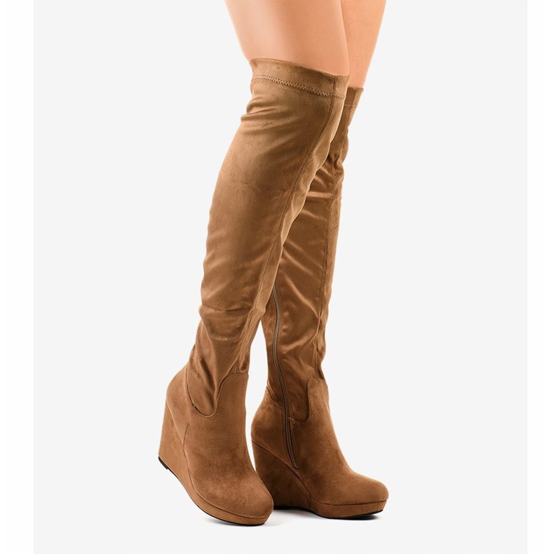 Hnědé klínové boty nad kolena 6598-1 hnědý 2