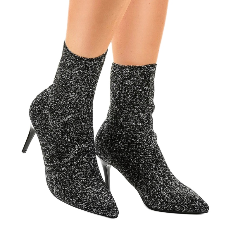 Černo-stříbrné kotníkové boty LL-103P černá šedá 1