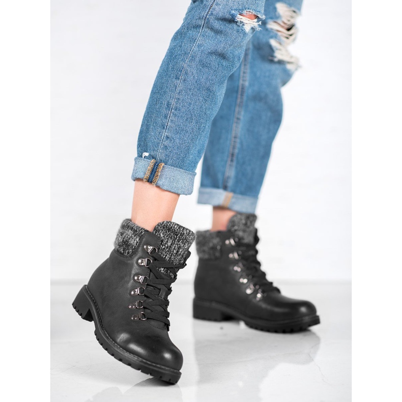 SHELOVET Černé šněrovací boty černá 2 SHELOVET Černé šněrovací boty černá 2