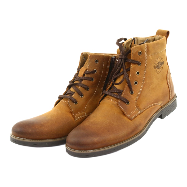 Kotníkové boty na vysokém podpatku na bláznivém slunném zipu Riko 884 hnědý žlutá 3