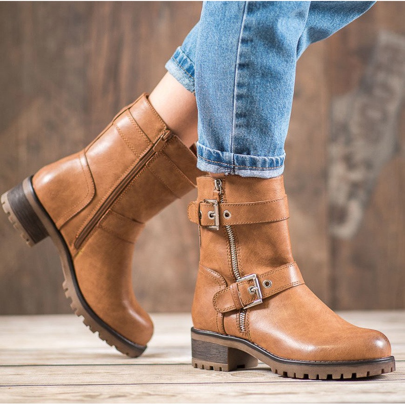 SHELOVET Pracovníci s ozdobným zipem hnědý 1