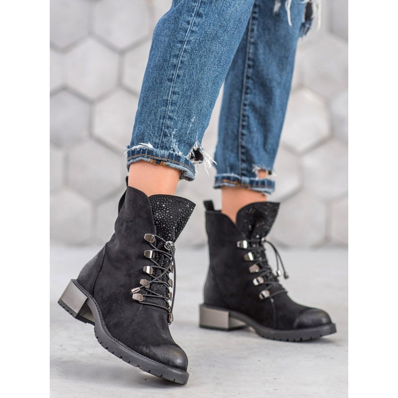 Goodin Semišové kozačky s žebrováním černá 2