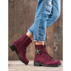 SHELOVET Vínové semišové boty červené 1