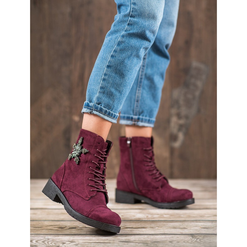 SHELOVET Vínové semišové boty červené 2