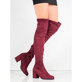 Ideal Shoes Semišové stehenní boty červený 2