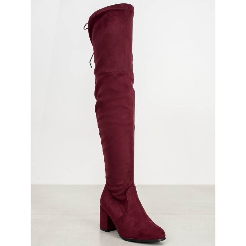 Ideal Shoes Semišové stehenní boty červený 1