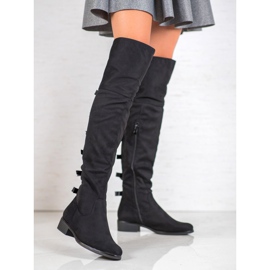 Forever Folie Semišové mušketýři s mašlemi černá 2 Forever Folie Semišové mušketýři s mašlemi černá 2