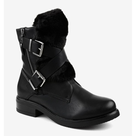 Černé ploché kozačky s kožešinou 1061A-PA černá 1