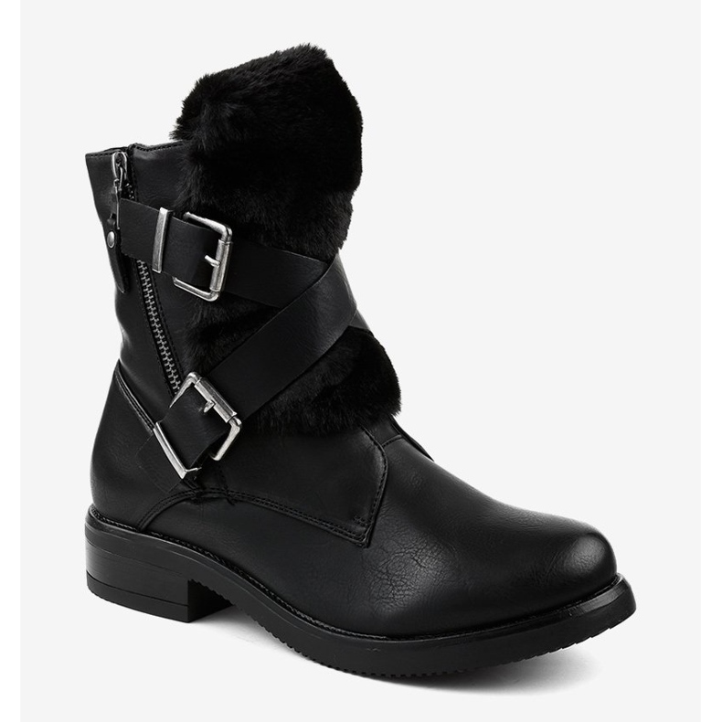 Černé ploché kozačky s kožešinou 1061A-PA černá 1 Černé ploché kozačky s kožešinou 1061A-PA černá 1