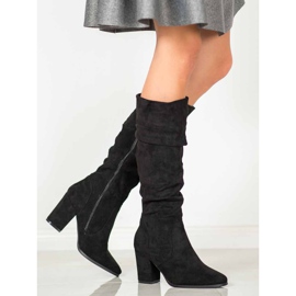 SHELOVET Semišové kozačky na vysokém podpatku černá 1