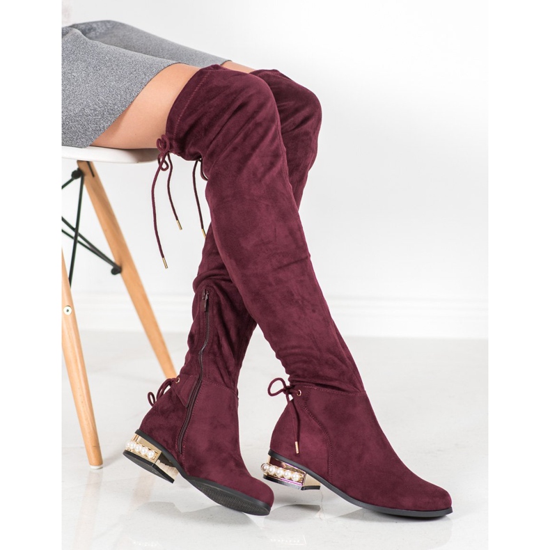 Cm Paris Kozačky nad stehna s ozdobným podpatkem červené 1