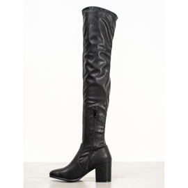 SHELOVET Kozačky nad kolena z eko kůže černá 1