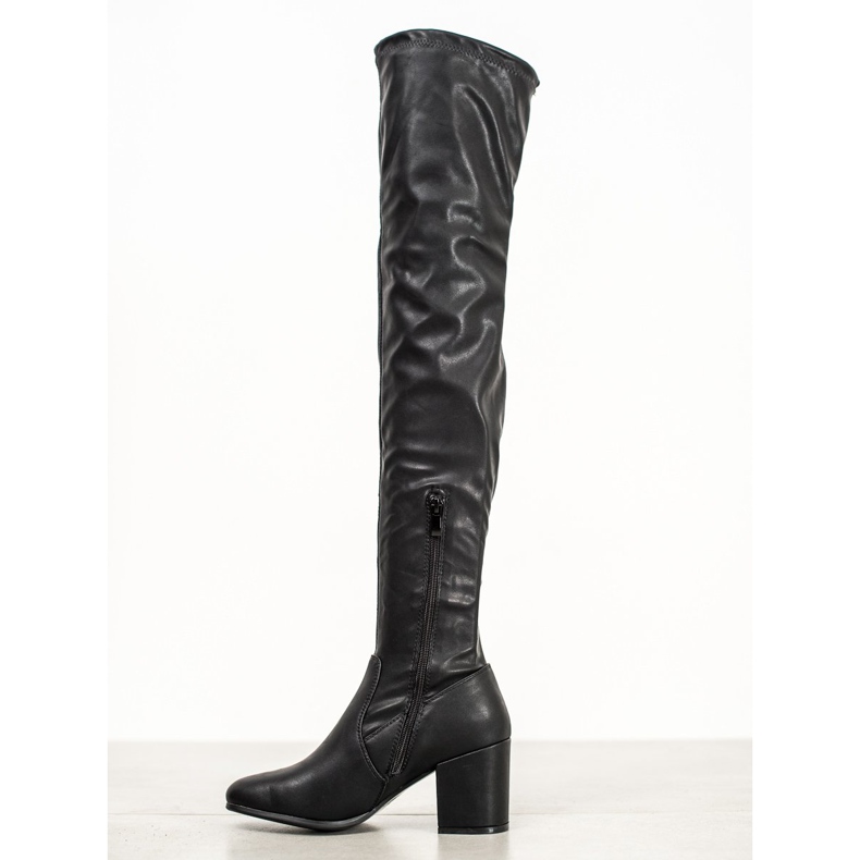 SHELOVET Kozačky nad kolena z eko kůže černá 1