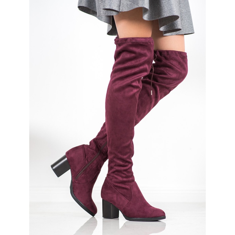 SHELOVET Suede přes kolena červený 2