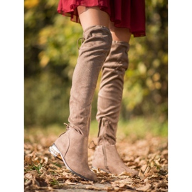 Cm Paris Kozačky nad stehna s ozdobným podpatkem hnědý 1