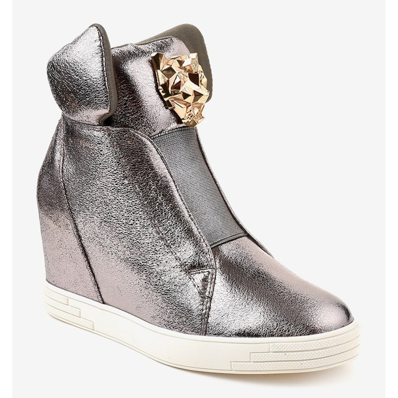 Stříbrné tenisky na klínové patě jaguar KLS-105-4 šedá 1