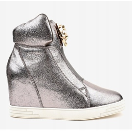 Stříbrné tenisky na klínové patě jaguar KLS-105-4 šedá 2