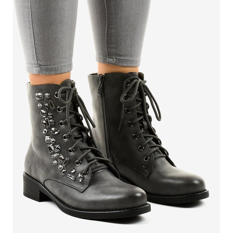 Šedé ploché kotníkové boty s kamínky 0-268 šedá 1