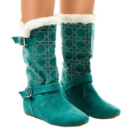 Zelené ploché kozačky do poloviny lýtek R100 zelený 1