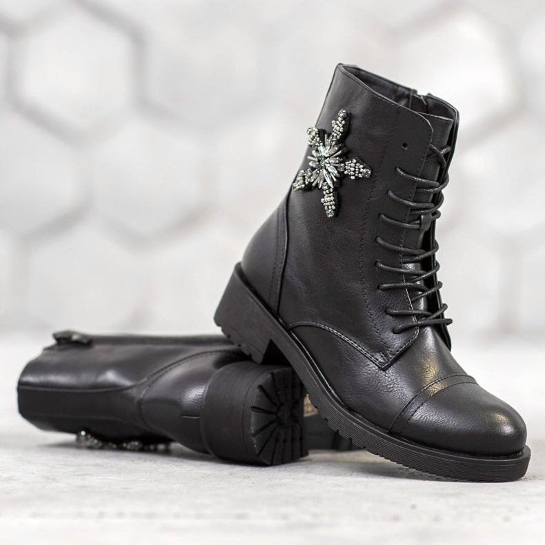 SHELOVET Klasičtí dělníci s krystaly černá 1