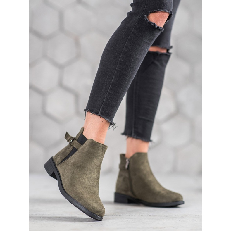 Ideal Shoes Semišové kozačky zelený 2