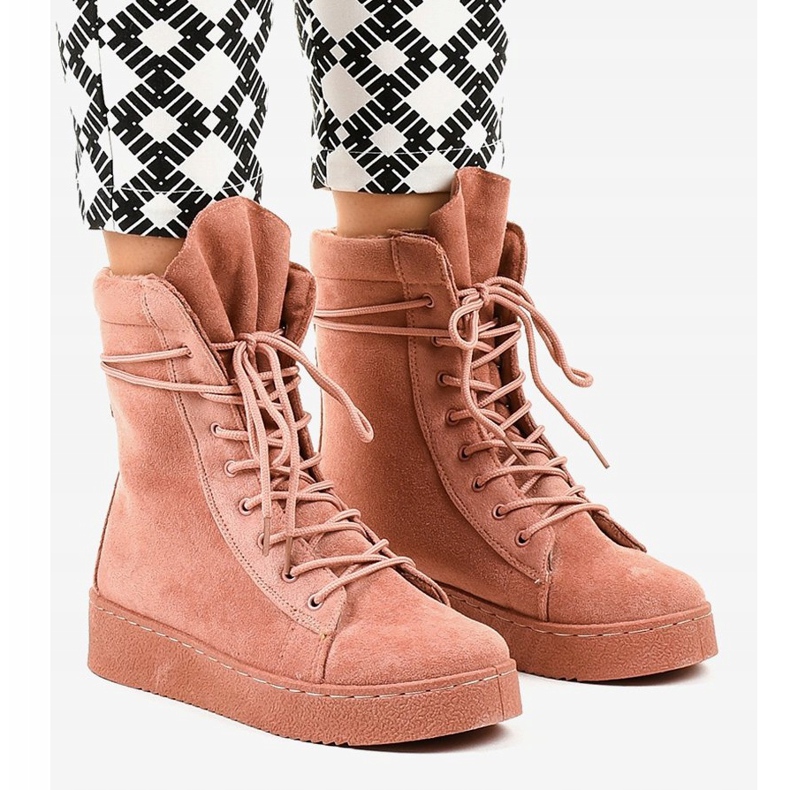 Růžové semišové ploché boty 7-3727B růžový 1