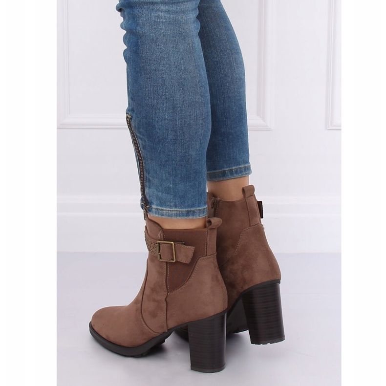 Hnědé kozačky na vysokém podpatku 6139 Khaki 1