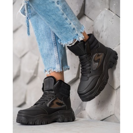 SHELOVET Módní šněrovací boty černý 2