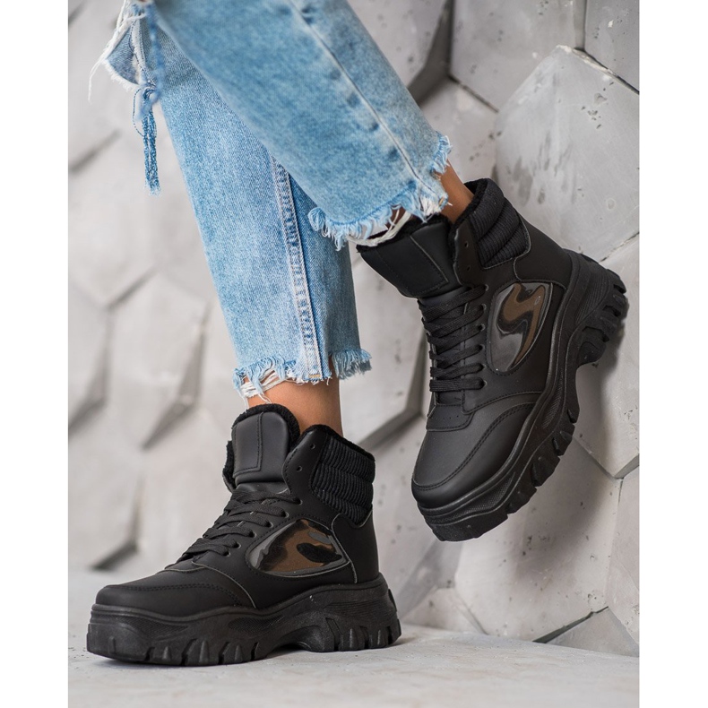 SHELOVET Módní šněrovací boty černý 2