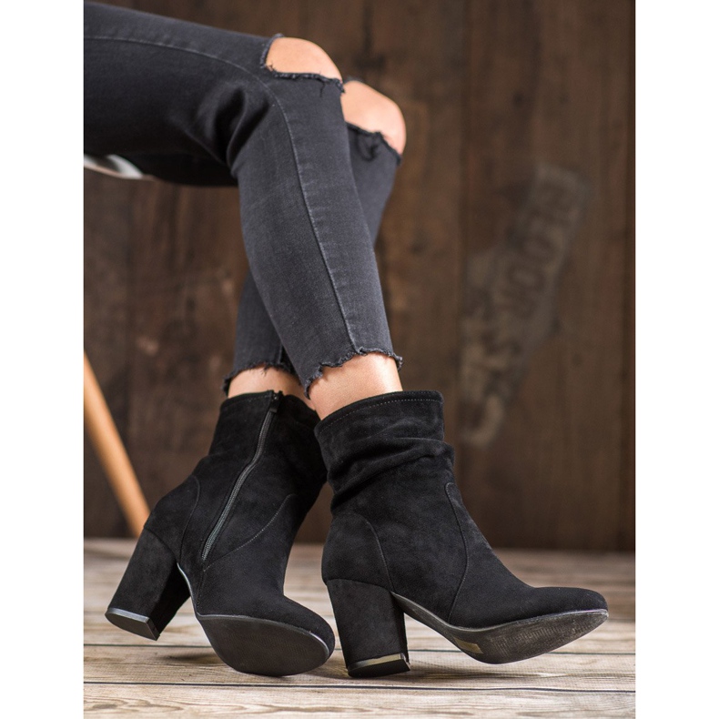 SHELOVET Vysoké semišové kozačky černá 2