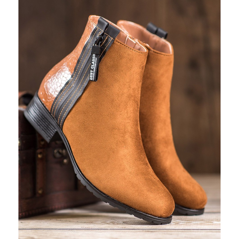 Erynn Boty s ozdobným zipem hnědý 1