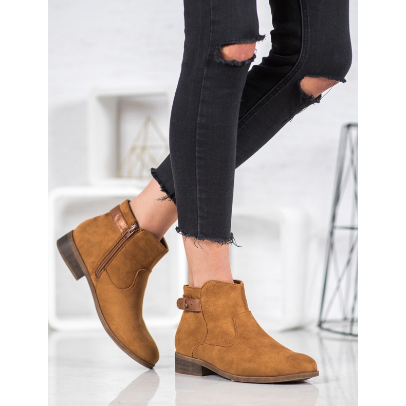 SHELOVET Boty s ozdobným páskem hnědý 2