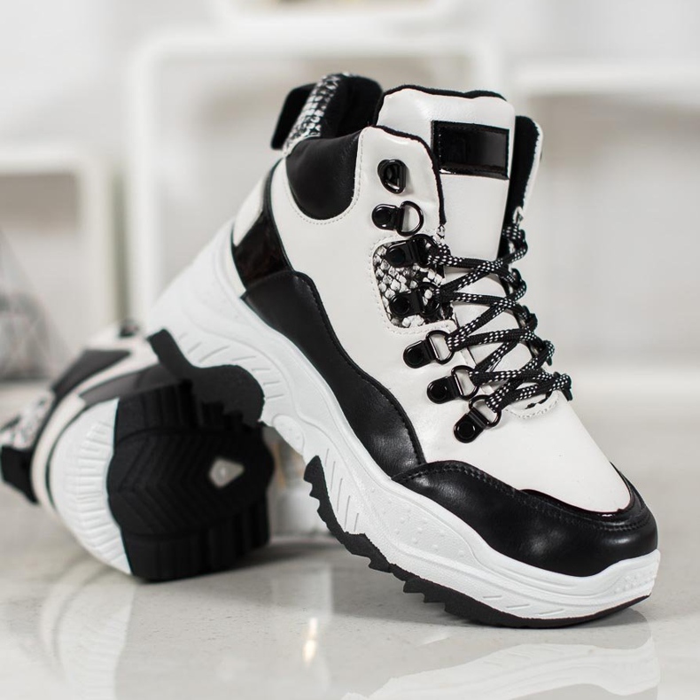 Bella Paris Módní šněrovací tenisky bílý černá 2