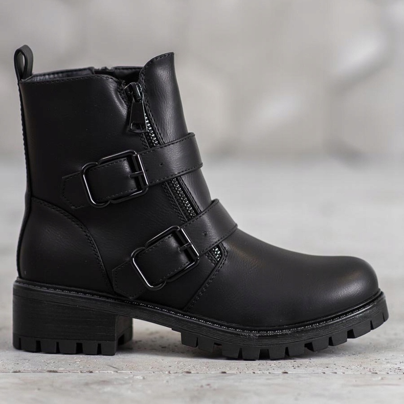 SHELOVET Černí dělníci se sponami černá 1