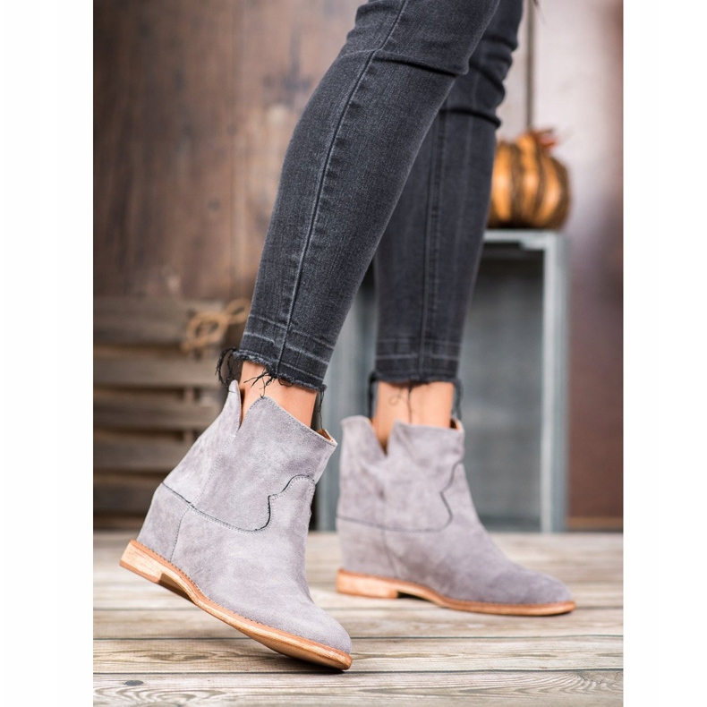 Bella Paris Semišové kovbojské boty šedá 2