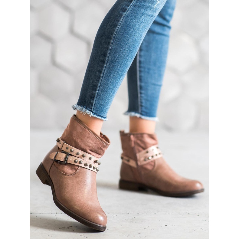 SHELOVET Růžové kozačky s kamínky růžový 2