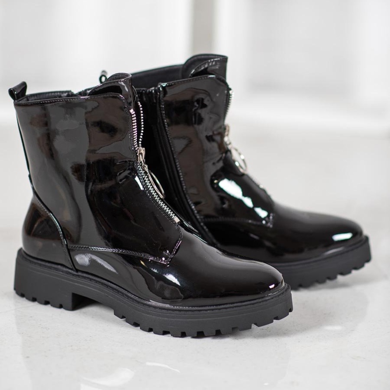 SHELOVET Lakovaní pracovníci z ekologické kůže černá 1